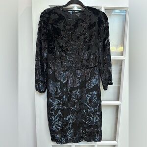 J. Peterman Black Velvet Burnout Starburst Applique Dress Size 2 XS Whimsigoth
